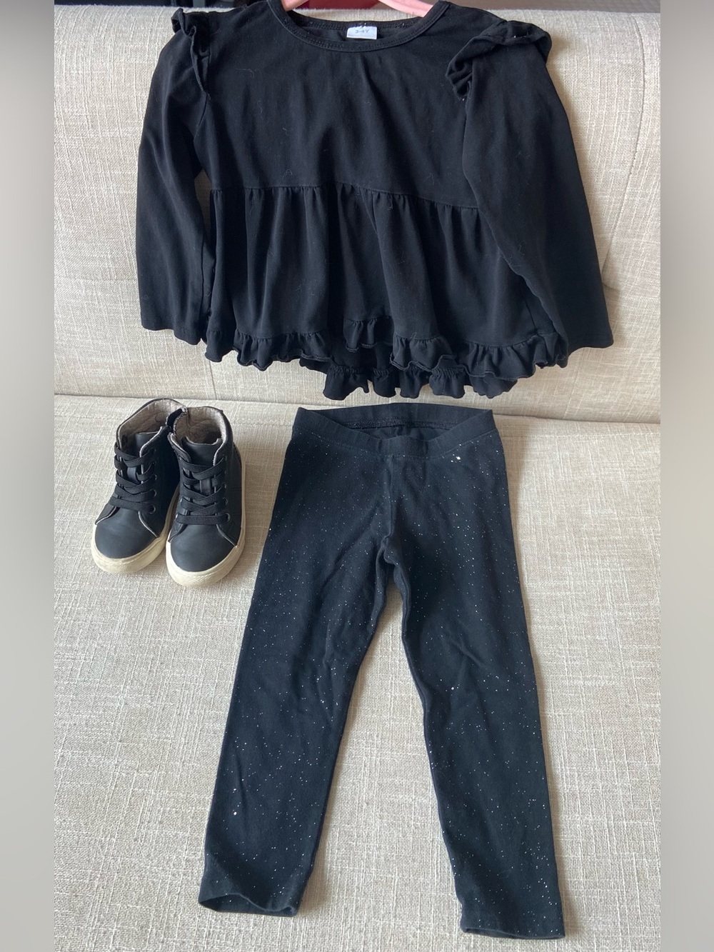 Posh, Boutique Girls’ top,  Black Sparkle Leggings and black boots bundle